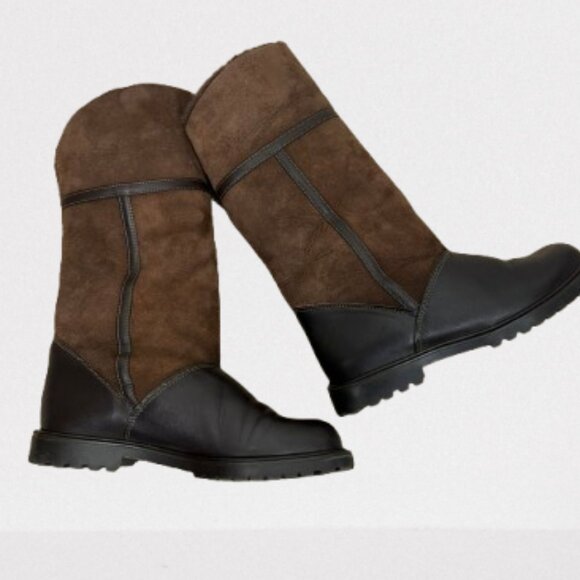 LA CANADIENNE Brown Suede/Leather Shearling Winter Boots Size 8 - Picture 11 of 12